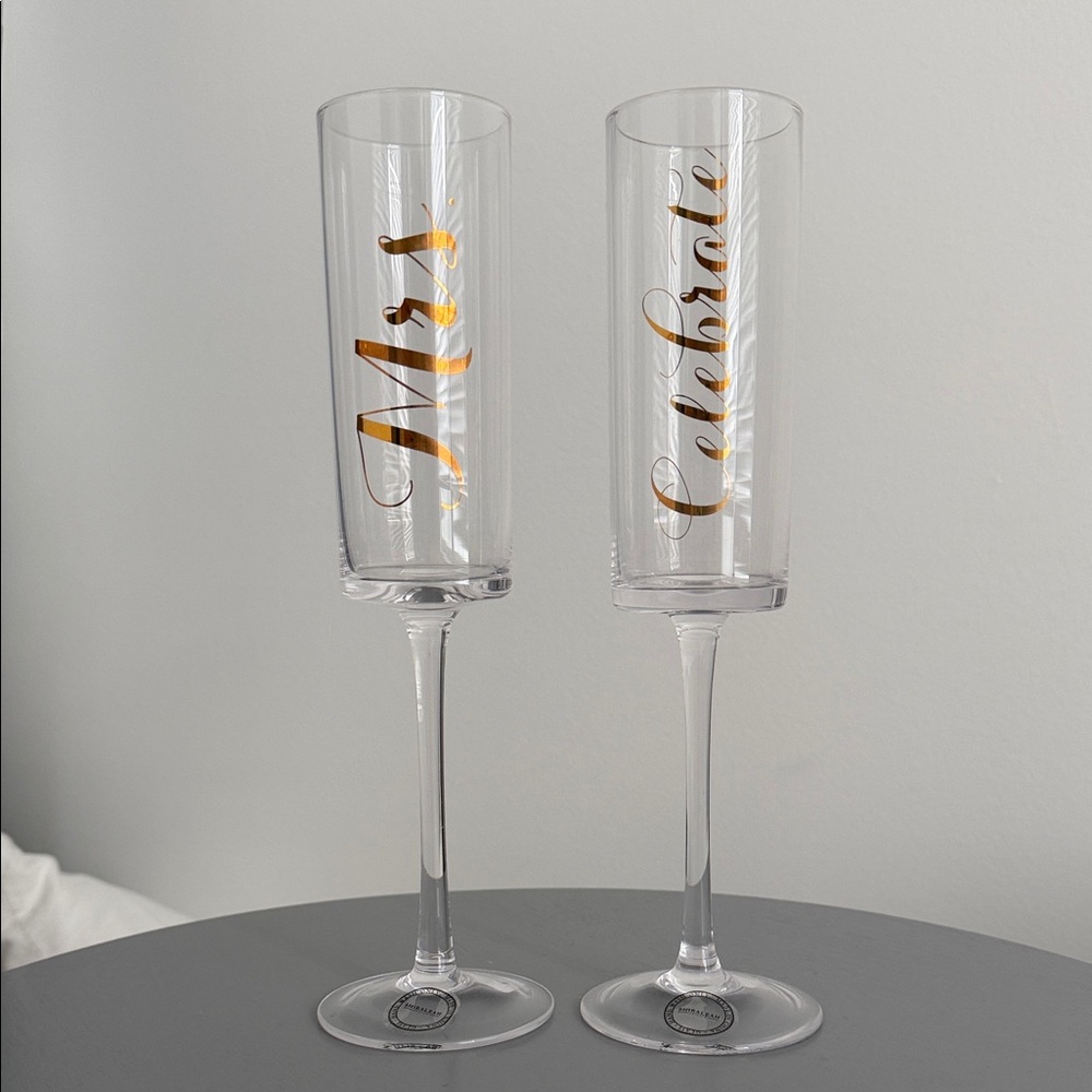 Elegant Gold Script Champagne Flutes NEW